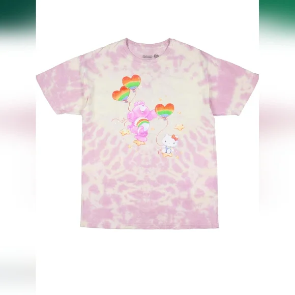 Hello Kitty x Care Bears Women's Heart Balloon & Stars Shimmer Design Tie-Dye XL - Picture 1 of 8
